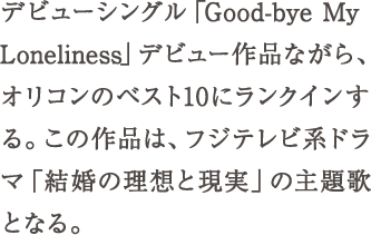 デビューシングル「Good-bye My Loneliness」デビュー作品ながら、オリコンのベスト10にランクインする。この