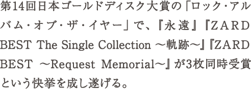 第14回日本ゴールドディスク大賞の「ロック・アルバム・オブ・ザ・イヤー」で、『永遠』 『ZARD BEST The Singl