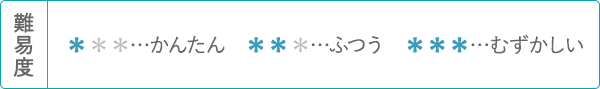 難易度 ＊…かんたん ＊＊…ふつう ＊＊＊…むずかしい