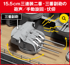 15.5cm三連装二番・三番副砲の砲声／手動旋回・伏仰