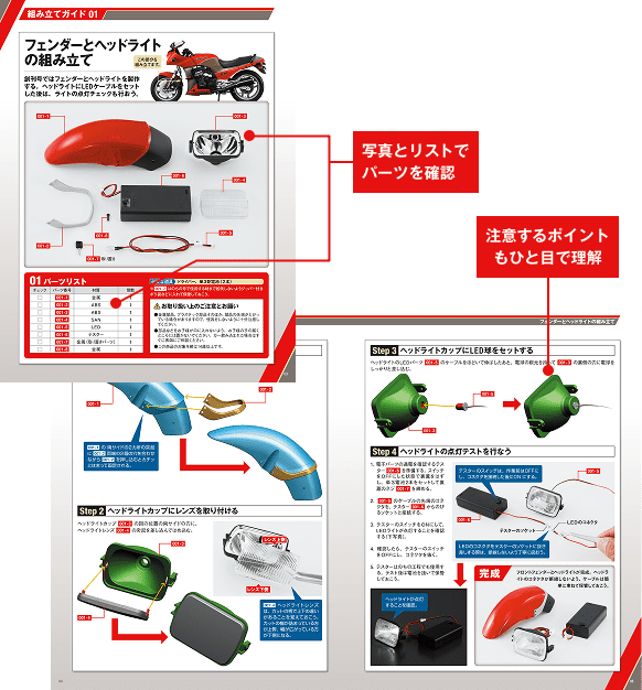 写真とリストでパーツを確認 注意するポイントもひと目で理解