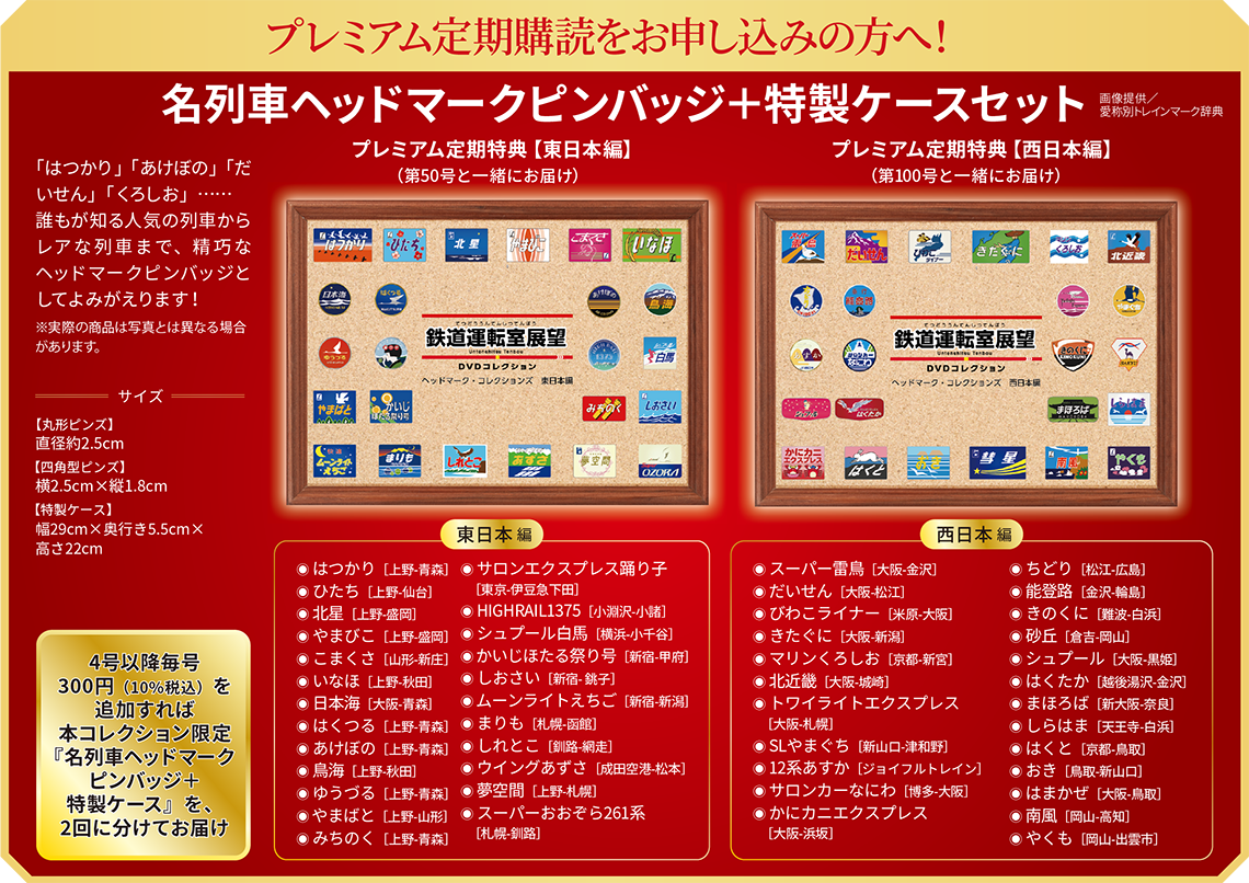 プレミアム定期購読をお申し込みの方へ　名列車ヘッドマークピンバッジ+特製ケースセット